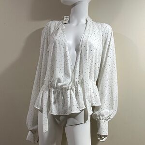 Express Medium Woman’s White Polka Dot Blouse NWT